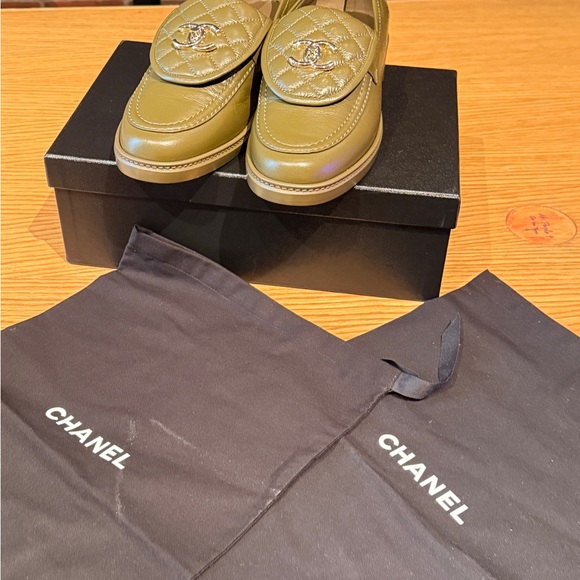 CHANEL Olive Quilted Loafers - Picture 3 of 4